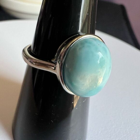 Larimar Crystal Oval Gemstone Ring Size 7 Adjustable (#3) - Picture 2 of 14